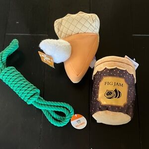 Fab Dog/Pupbox Plush Toy Set and Green Bullymake Rope Tug Toy XL NWT